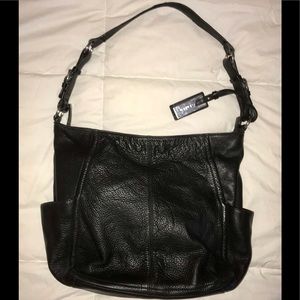 Calvin Klein Black leather shoulder purse.